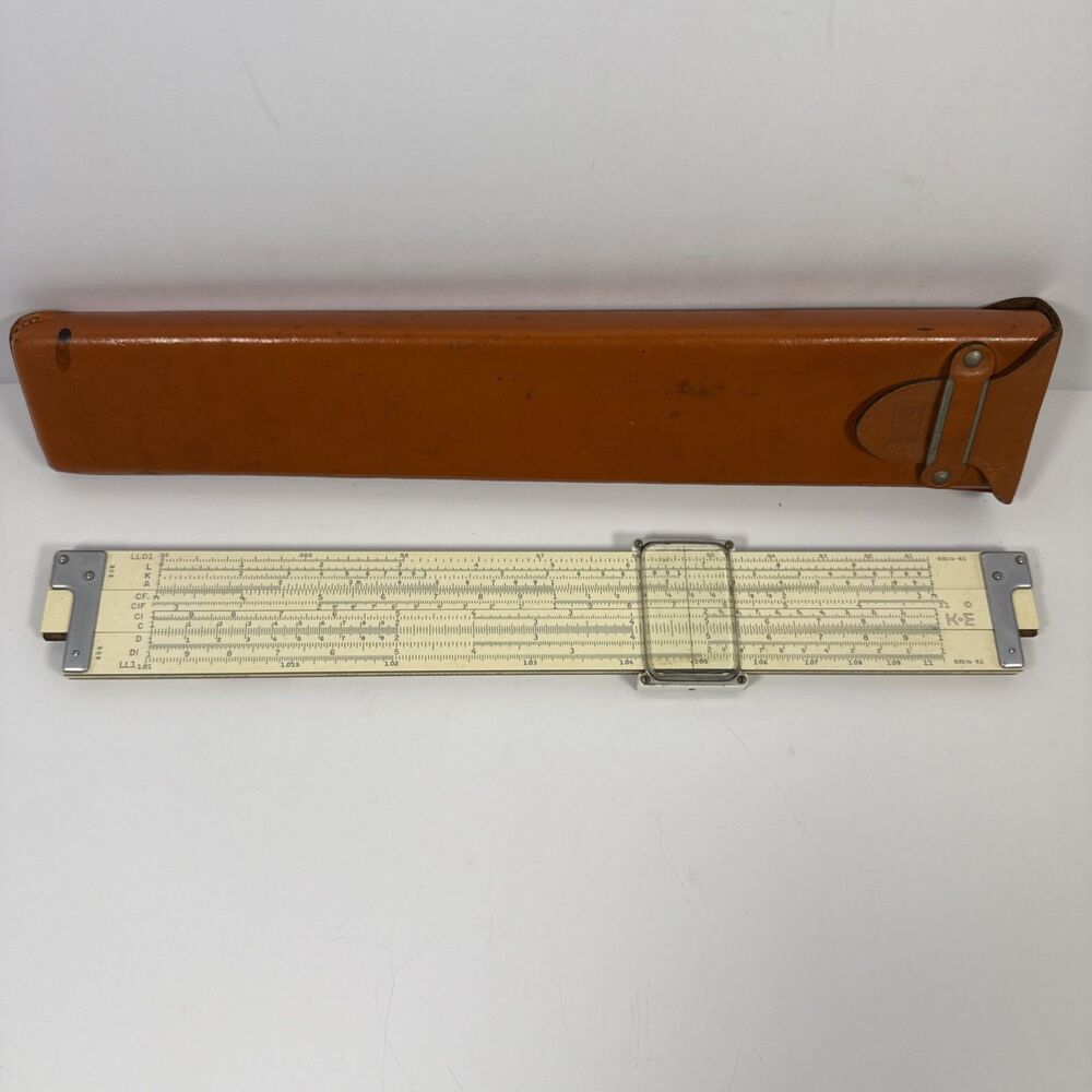 VINTAGE KEUFFEL & ESSER K&E DECI LON 10 SLIDE RULE 4081-3 W/ LEATHER CASE USA